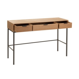 Console en bois naturel et métal noir avec 3 tiroirs ESTER - HELLIN