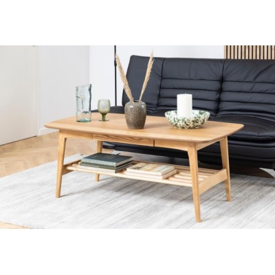 Table basse scandinave rectangulaire en bois massif avec rangement - ELEA