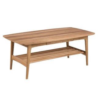 Table basse scandinave rectangulaire en bois massif avec rangement - ELEA