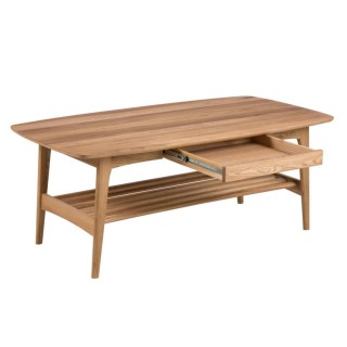 Table basse scandinave rectangulaire en bois massif avec rangement - ELEA