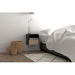 Chevet suspendu cube en métal et bambou 1 tiroir 1 niche JANIE - HELLIN