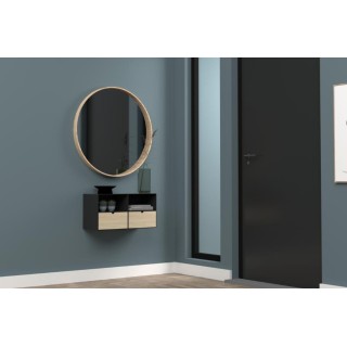 Chevet suspendu cube en métal et bambou 1 tiroir 1 niche JANIE - HELLIN