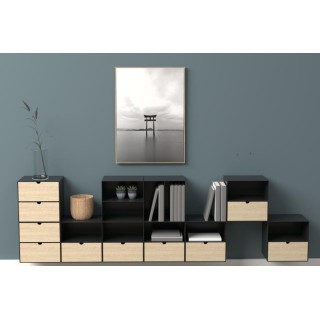 Chevet suspendu cube en métal et bambou 1 tiroir 1 niche JANIE - HELLIN