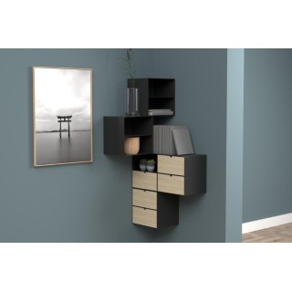 Chevet suspendu cube en métal et bambou 1 tiroir 1 niche JANIE - HELLIN