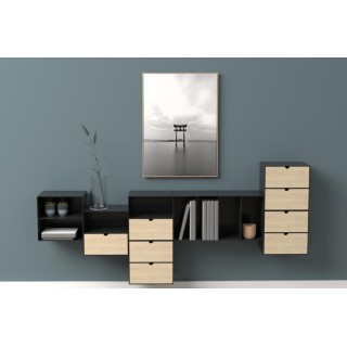 Chevet suspendu cube en métal et bambou 1 tiroir 1 niche JANIE - HELLIN