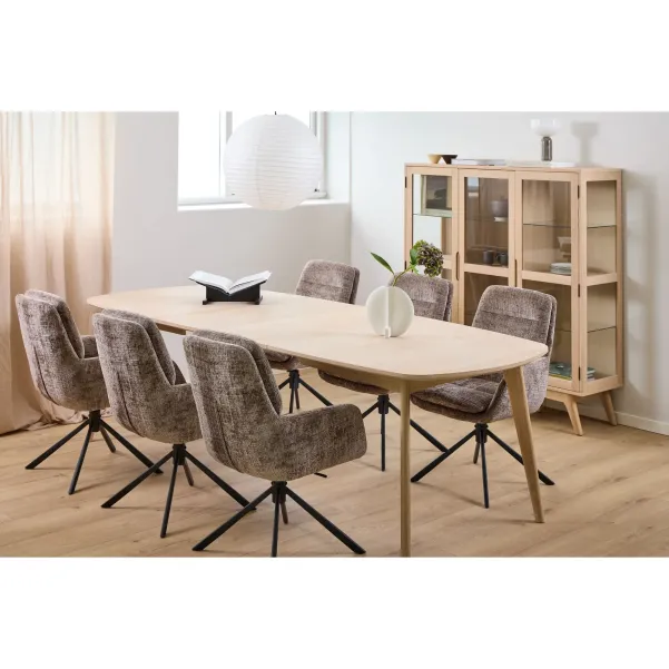 Table à manger ovale en bois blanchi avec 2 allonges L180/270 MARTINE - HELLIN