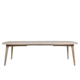 Table à manger ovale en bois blanchi avec 2 allonges L180/270 MARTINE - HELLIN