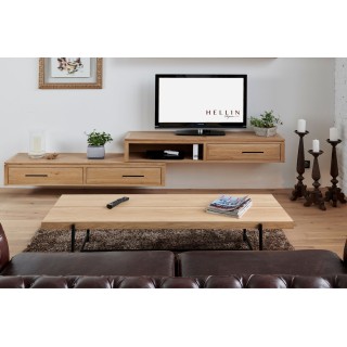 Ensemble en bois : Étagère et meuble TV suspendus | Hellin