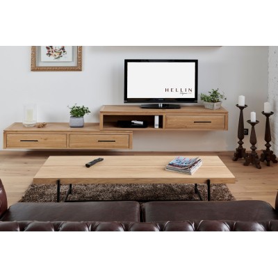 Ensemble en bois : Étagère et meuble TV suspendus | Hellin