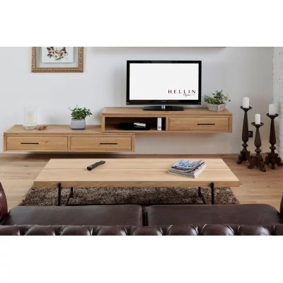 Ensemble en bois : Étagère et meuble TV suspendus | Hellin
