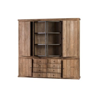 Buffet vaisselier en bois massif avec portes en verre et tiroirs en teck recyclé pour ranger tous vos objets
