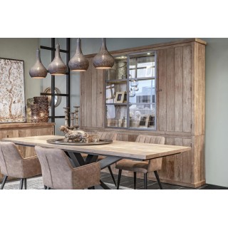 Buffet vaisselier en bois massif avec portes en verre et tiroirs en teck recyclé pour ranger tous vos objets