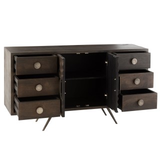 Buffet bas ethnique en bois de manguier 2 portes et 6 tiroirs PADANG - HELLIN