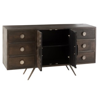 Buffet bas ethnique en bois de manguier 2 portes et 6 tiroirs PADANG - HELLIN