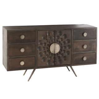 Buffet bas ethnique en bois de manguier 2 portes et 6 tiroirs PADANG - HELLIN