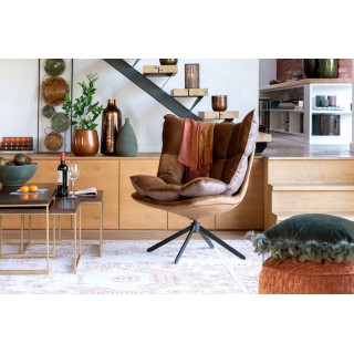 Fauteuil de relaxation en tissu/simili et piétement métal noir - FENIX