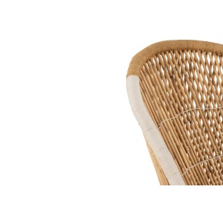 Fauteuil vintage à dossier haut en osier naturel et blanc 1 place - PASO