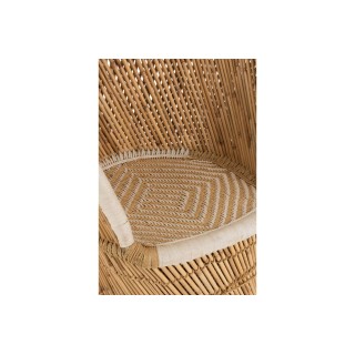Fauteuil vintage à dossier haut en osier naturel et blanc 1 place - PASO