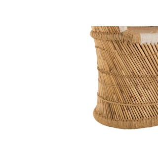 Fauteuil vintage à dossier haut en osier naturel et blanc 1 place - PASO