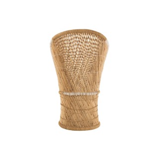 Fauteuil vintage à dossier haut en osier naturel et blanc 1 place - PASO