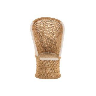 Fauteuil vintage à dossier haut en osier naturel et blanc 1 place - PASO