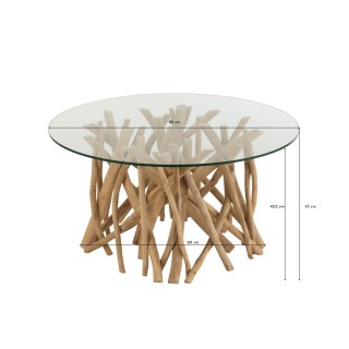 Table basse de salon ronde en branches de teck et verre D80 cm CHAM - HELLIN
