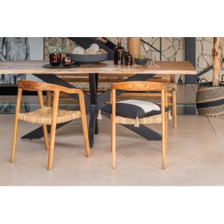 Table de salle à manger rectangulaire en bois d'acacia massif et métal noir L180 EDGAR - HELLIN