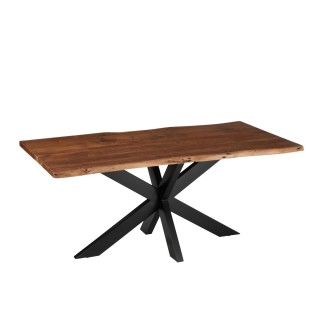 Table de salle à manger rectangulaire en bois d'acacia massif et métal noir L180 EDGAR - HELLIN