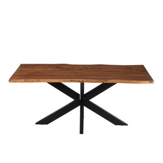 Table de salle à manger rectangulaire en bois d'acacia massif et métal noir L180 EDGAR - HELLIN