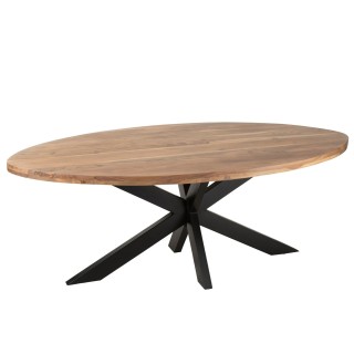 Table de salle à manger ovale en bois d'acacia massif et métal noir L210 EDGAR - HELLIN