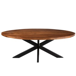 Table de salle à manger ovale en bois d'acacia massif et métal noir L210 EDGAR - HELLIN