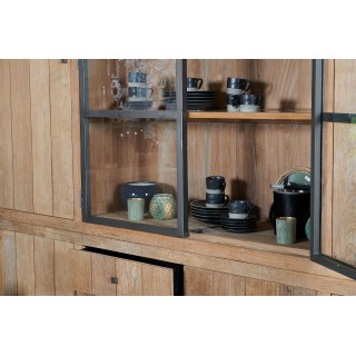 Buffet vaisselier en bois massif avec portes en verre et tiroirs en teck recyclé pour ranger tous vos objets