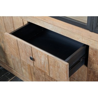 Buffet vaisselier en bois massif avec portes en verre et tiroirs en teck recyclé pour ranger tous vos objets
