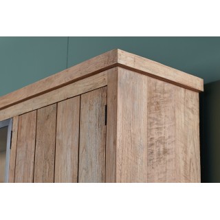 Buffet vaisselier en bois massif avec portes en verre et tiroirs en teck recyclé pour ranger tous vos objets