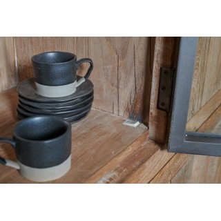 Buffet vaisselier en bois massif avec portes en verre et tiroirs en teck recyclé pour ranger tous vos objets