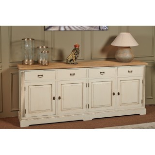 Long buffet bas en bois clair : 4 tiroirs et placards | Hellin