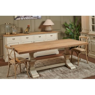 Long buffet bas en bois clair : 4 tiroirs et placards | Hellin