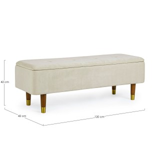 Banc coffre 2 places en velours et piétement en bois RIKA - HELLIN