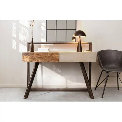 Bureau design en bois recyclé et métal noir 2 tiroirs COROT - HELLIN