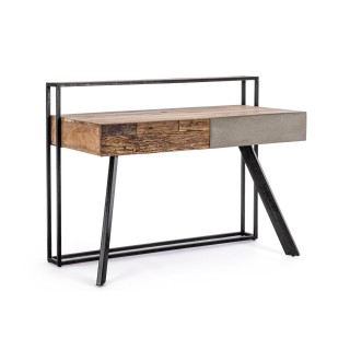 Bureau design en bois recyclé et métal noir 2 tiroirs COROT - HELLIN