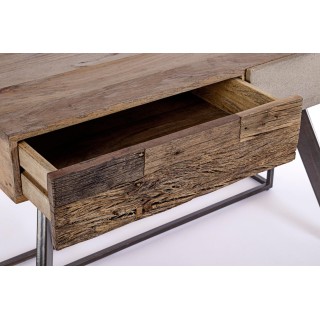 Bureau design en bois recyclé et métal noir 2 tiroirs COROT - HELLIN