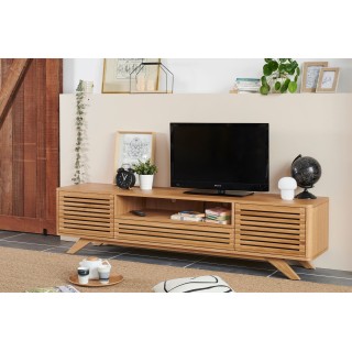 Meuble tv en bois clair moderne et aux portes ajourées  - Hellin