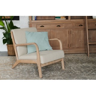 Fauteuil Vintage en lin avec accoudoirs bois  - HELLIN