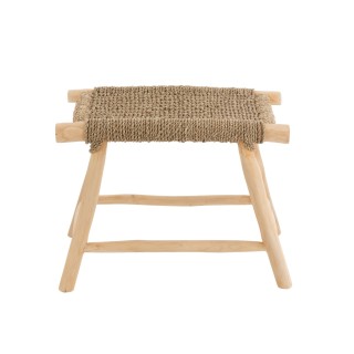 Tabouret artisanal rectangulaire en teck et jonc de mer CHAM - HELLIN