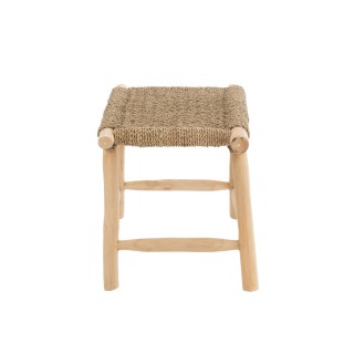 Tabouret artisanal rectangulaire en teck et jonc de mer CHAM - HELLIN