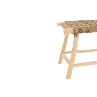 Tabouret artisanal rectangulaire en teck et jonc de mer CHAM - HELLIN