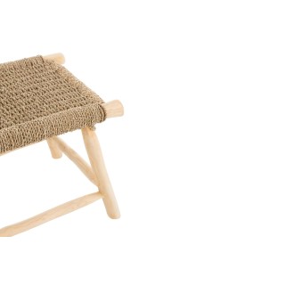 Tabouret artisanal rectangulaire en teck et jonc de mer CHAM - HELLIN