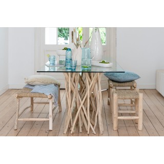 Tabouret artisanal rectangulaire en teck et jonc de mer CHAM - HELLIN