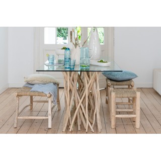 Banc artisanal en teck et jonc de mer 2 personnes L100 CHAM- HELLIN