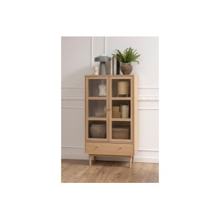 Vitrine scandinave en chêne blanchie 2 portes vitrées et 1 tiroir ASHLEY - HELLIN